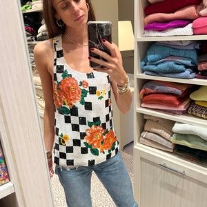 ASHISH black and white sequin tank top with floral design